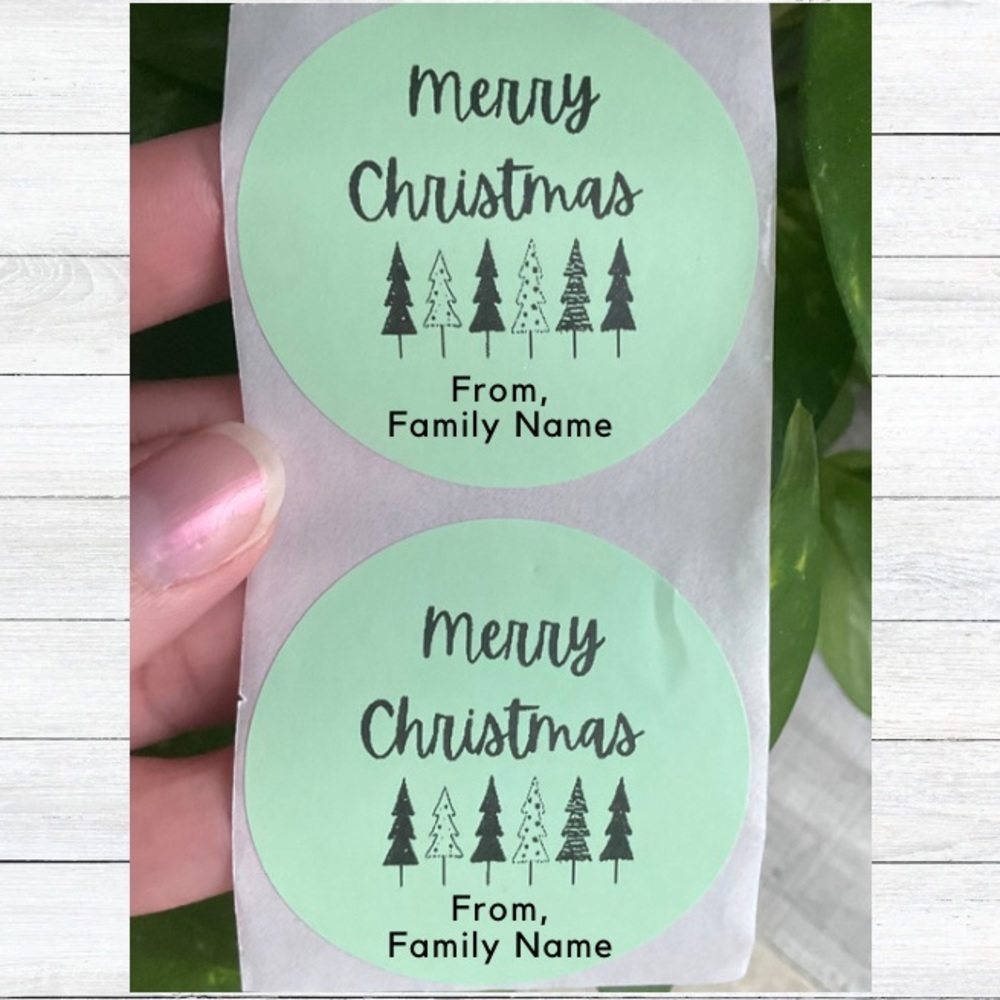 100 Personalized Merry Christmas Trees Stickers